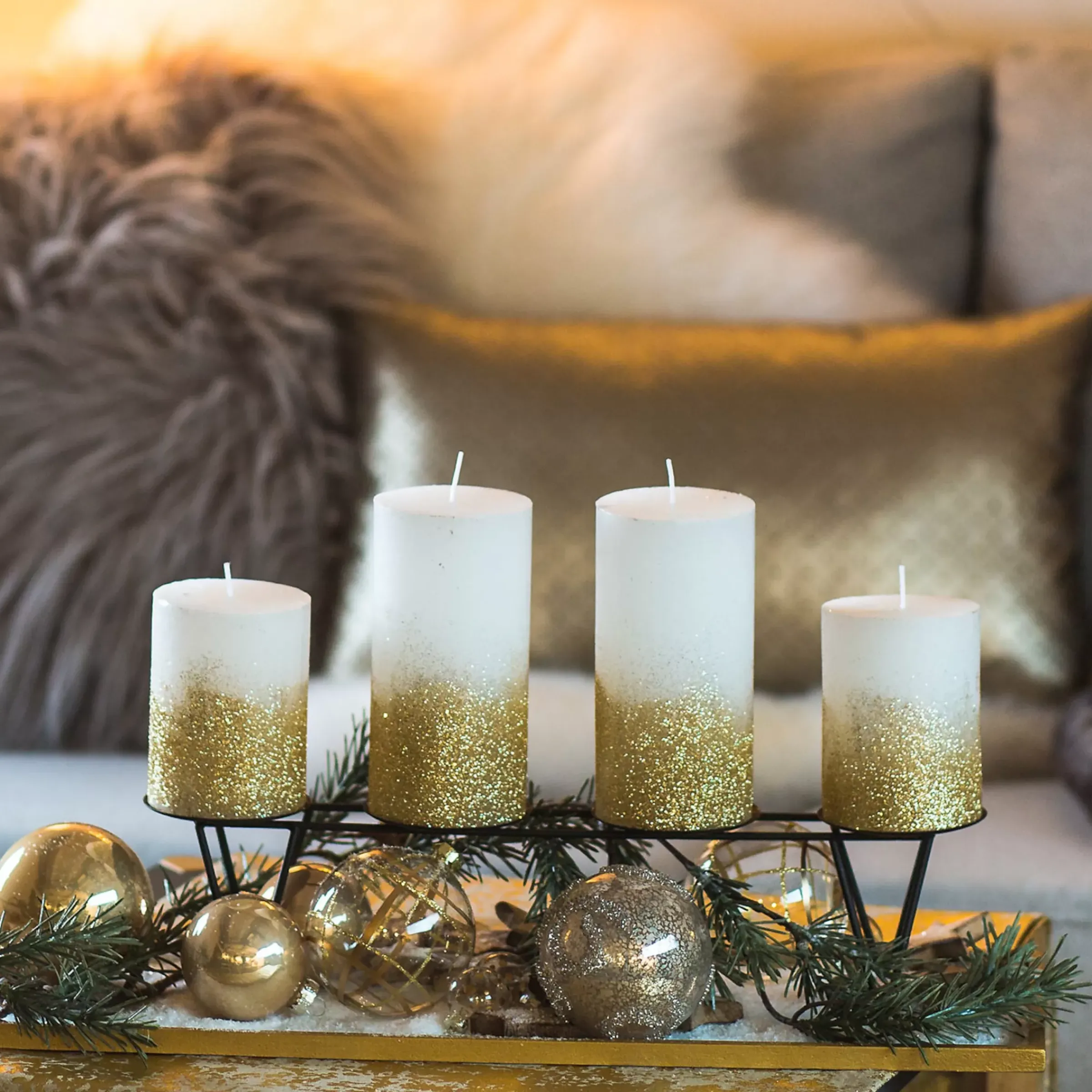 Depot Bougie Ronde Or Paillete