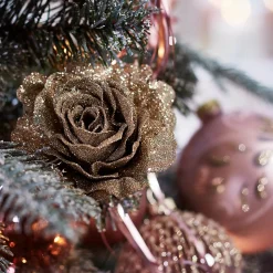 Depot Fleur Artificielle Scintillante Rose Sur Clip